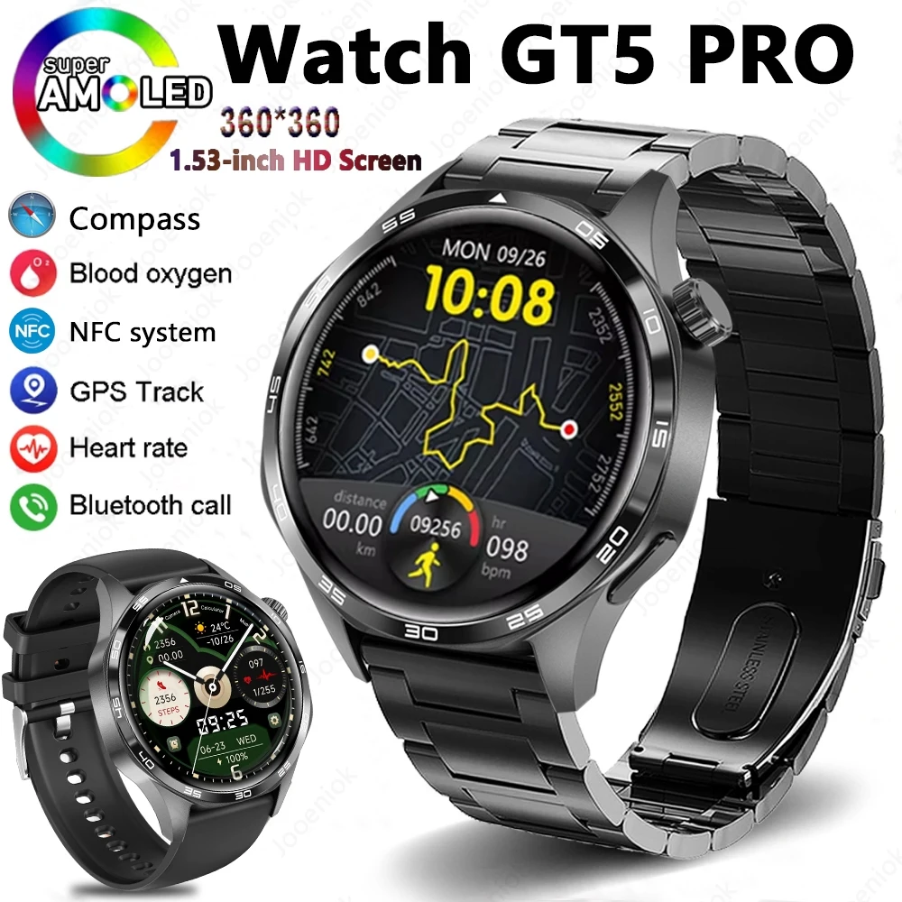 GPS NFC Smartwatch 남자 360*360 AMOLED HD 화면 블루투스 통화 방수 남자 스마트 시계 2025 화웨이 시계 5 프로에 대한 새로운