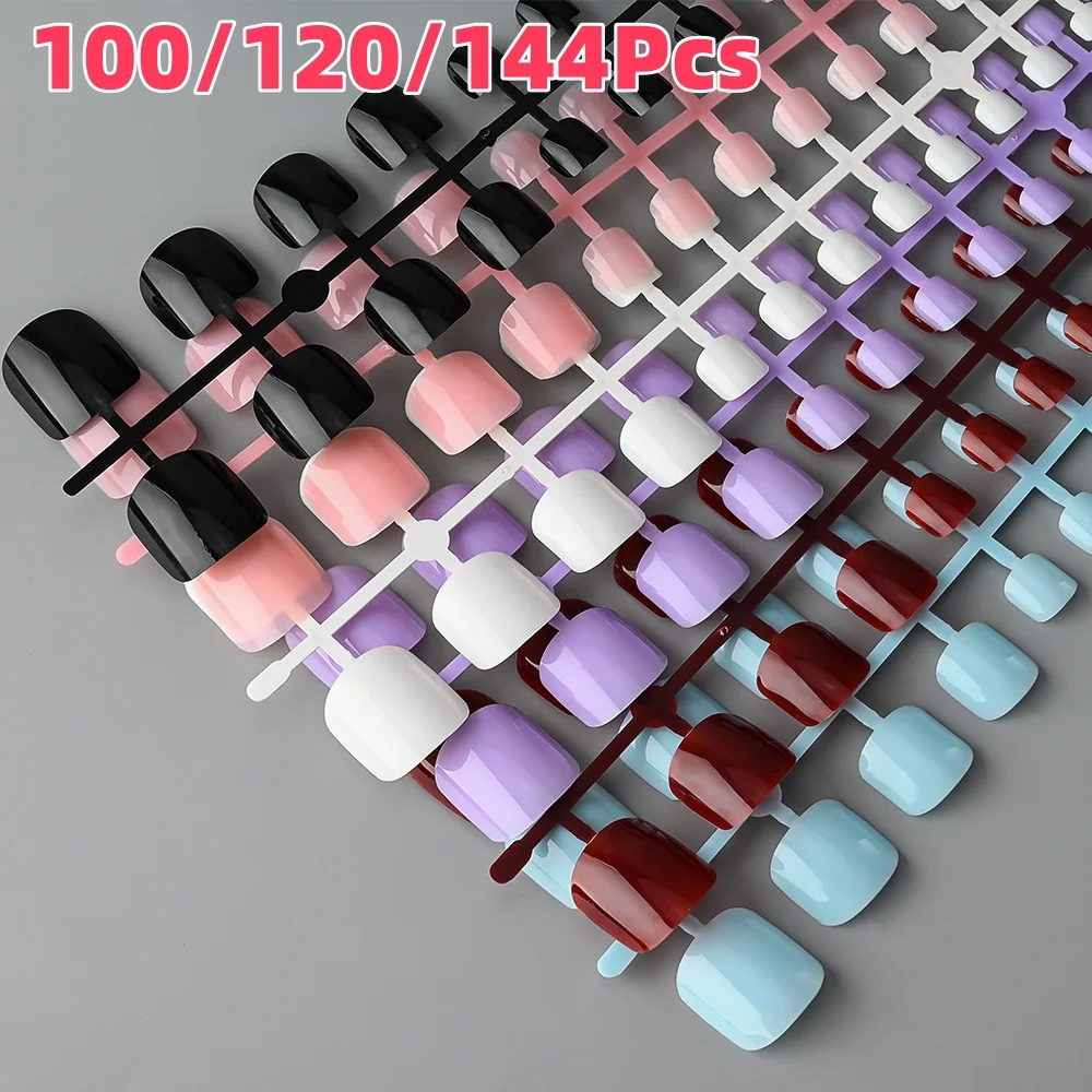 100/120/144Pcs 짧은 사각형 거짓 발가락 손톱 팁 발 손톱에 전체 커버 프레스 화이트/레드/누드 인공 가짜 피트 손가락 끝 *&