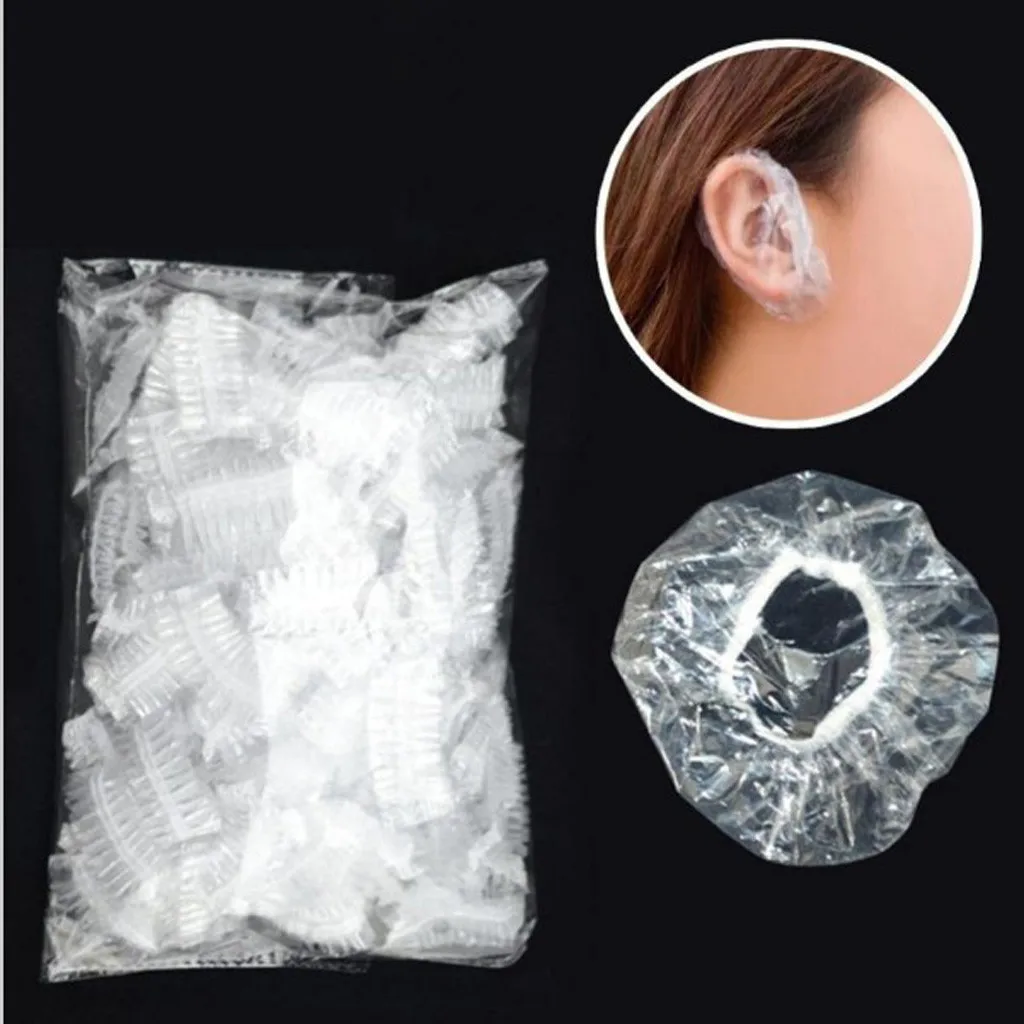 100Pcs 일회용 머리 염색 귀마개 방수 귀 덮개 베이킹 오일 워시 샤워 입욕 이발사 미용 청소 액세서리