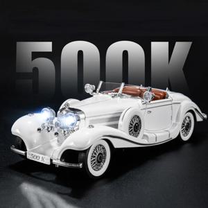 대형 체중계 1:18 벤츠 500K 클래식 자동차 모델 장난감, 충격 흡수 음악 조명 도어, 레트로 차량 모델 장식 선물
