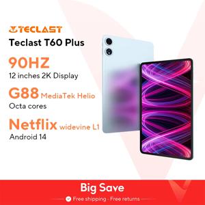 Teclast T60 Plus 글로벌 버전, 안드로이드 14 L1, MTK Helio G88, 6GB, 128GB, 8000mAh 배터리, 12 인치, 90Hz, 2K 디스플레이, 4G LTE
