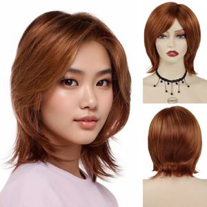 빨간 머리 가발 천연 합성 짧은 밥 가발 앞머리 어번 브라운 그레이 가발 소금과 후추 의상 카니발 파티 엄마 가발