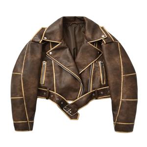 Ailegogo 봄 가을 여성 느슨한 모토 바이커 레트로 가짜 가죽 자켓 streetwear 여성 빈티지 벨트 지퍼 코트 아웃웨어