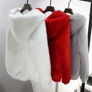 토끼 모조 모피 겨울 잔디 밍크 인조 모피 코트 숙녀 인공 모피 후드 소프트 플러스 사이즈 여성 자켓 레드,4XL,5xl