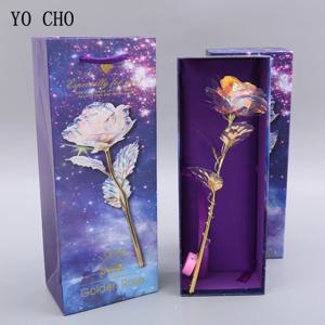 YO CHO 24K 도금 골드 로즈 인공 꽃, 호일 로즈 갤럭시 박스, 생일 발렌타인, 어버이날, 크리스마스 창의적인 선물