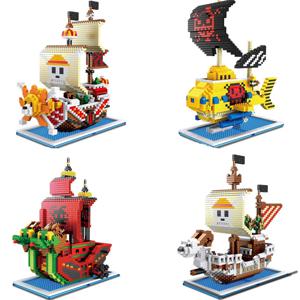 원피스 해적선 빌딩 블록 애니메이션 Thousand Sunny Going Merry Luffy Shanks 보아 미니 벽돌 장난감 피규어 어린이를위한