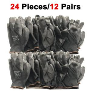 24Pieces/12 쌍 산업 보호 작업 안전 장갑 정원 NMSafety 브랜드 모든 크기와 검은 Pu 나일론 면 장갑