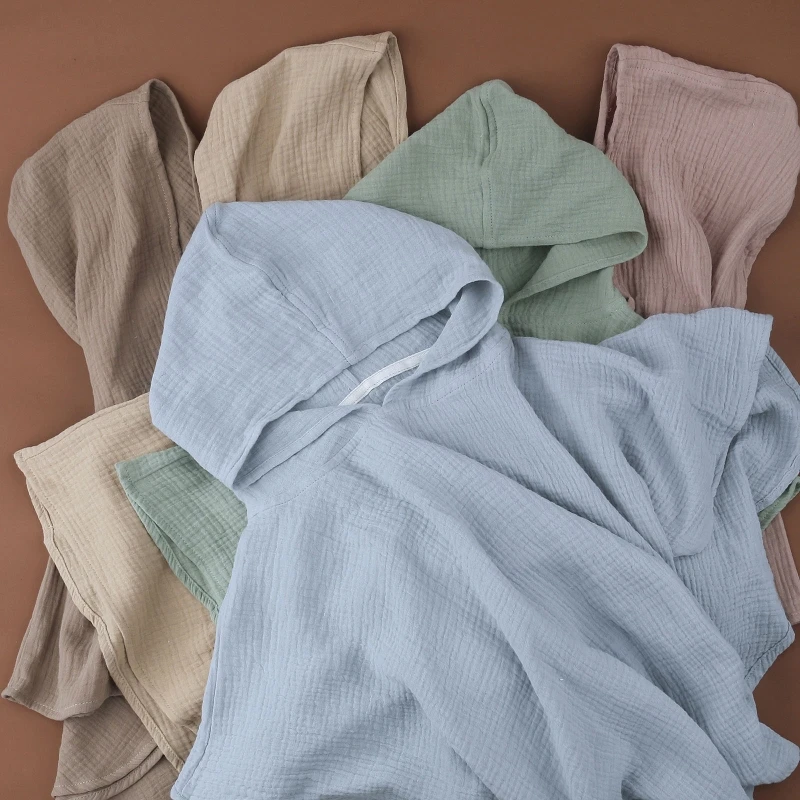 순수 코튼 아기 수건, 단색 모슬린, 아기 후드 목욕 타올, 어린이, 신생아 수영, 해변 목욕 가운, 빠른 건조, 페이스 천, 아기 물건