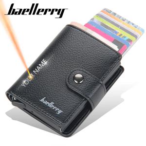 Baellerry 새로운 RFID 카드 소지자 짧은 남성용 지갑 이름 새겨진 브랜드 남성용 지갑 고급 PU 가죽 소형 남성용 팝업 지갑