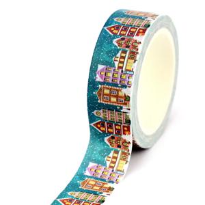 2023 새로운 1PC 10M 장식 블루 크리스마스 스노우 하우스 Washi 테이프 저널링 접착 마스킹 테이프 귀여운 편지지