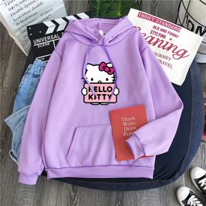 2025 새로운 캐주얼 여성 스웨터 Sanrio Hello Kitty Kawaii 여성용 탑 귀여운 후드 패션 하라주쿠 긴 소매 플러스 사이즈