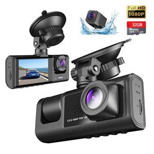 3채널 DashCam 1080P FHD 차량용 카메라, 전면 후면 내부 3렌즈 차량용 DVR 레코더, 2인치 IPS 스크린 차량용 카메라 장착
