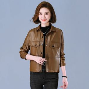새로운 여성용 플러스 사이즈 가죽 재킷 봄 가을 패션 캐주얼 롱 슬리브 루즈 양가죽 코트 스플릿 가죽 쇼트 아우터