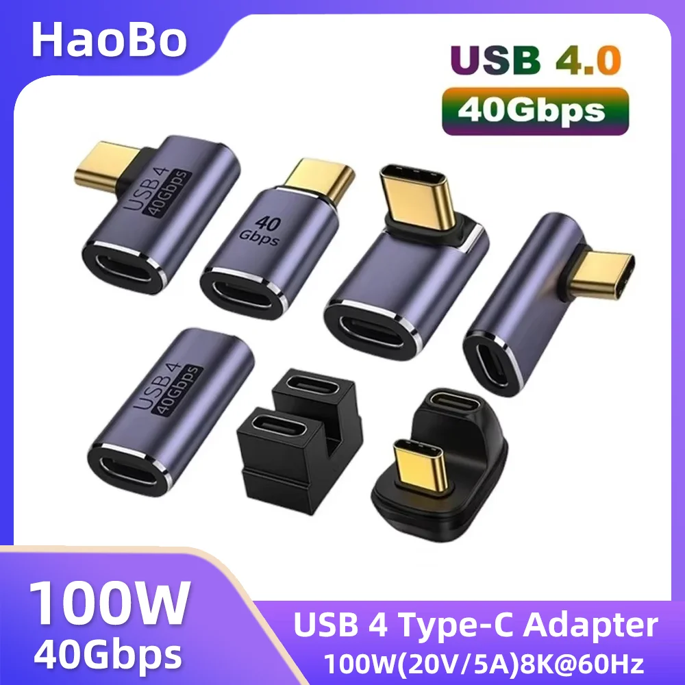 USB4.0 40Gbps OTG 유형 C 90도 어댑터 100W 5A USB C-유형 C 고속 충전 변환기 Macbook 8K60HZ 용 USB C 데이터 어댑터