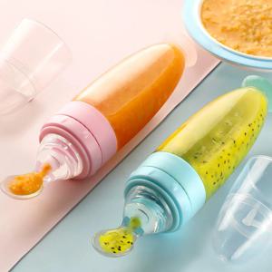 압축 가능한 실리콘 병 먹이 안전한 아기 먹이 유아 짜기 먹이 숟가락 우유 병 훈련 피더 식품 보충 교재