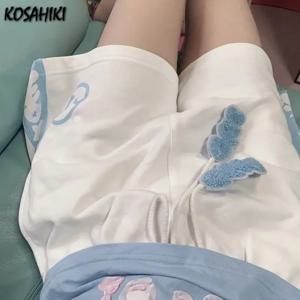 일본 패치 워크 여성용 여름 반바지 하라주쿠 캐주얼 Pantalones Cortos De Mujer 귀여운 붕대 짧은 Mujer 와이드 레그 팬츠