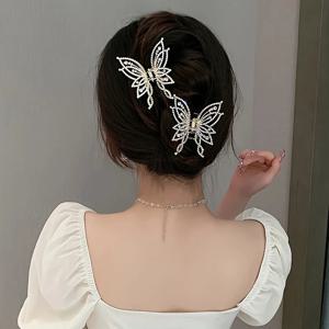 1pc 아연 합금 라인 석 나비 머리 장식, 우아한 나비 디스크 머리 잡아 클립, 유행 럭셔리 달콤한 모자를 쓰고 있죠, hig