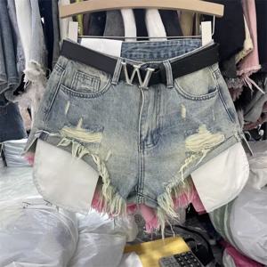 패션 여성 데님 반바지 새는 주머니 착용 세척 레트로 섹시한 단어 데님 슈퍼 반바지