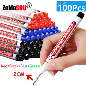 1-100Pcs 2cm 방수 긴 머리 마커 금속 목수에 대 한 깊은 구멍 마커 펜 레드/블랙/블루/녹색 잉크 목공 도구