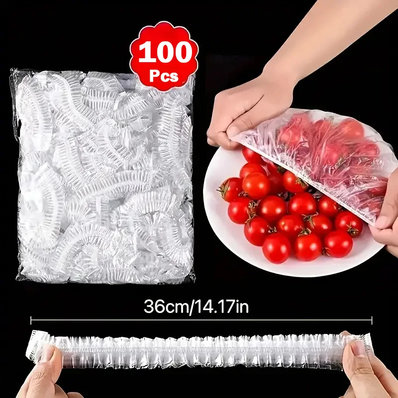 100pcs 일회용 식품 커버 Saran 랩 창자 커버 식품 등급 신선 유지 비닐 봉투 주방 보관 액세서리