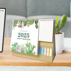 2025 영어 책상 달력, 포켓 메모장 레이블 메모, 월별 일정 플래너, 탁상용 느슨한 잎 반지 달력 장식품