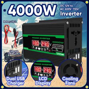 4000W DC 12V AC 110V 220V 듀얼 USB LCD 디스플레이 태양 광 인버터 캠핑 RV에 대 한 휴대용 전원 은행 자동차 변환기