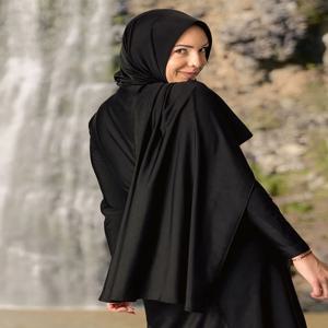 솔리드 겸손한 이슬람 무슬림 수영 Hijab 머리 랩 인스턴트 터번 블랙 스카프 여성 일반 긴 머리 스카프 Bandanna 160*55CM
