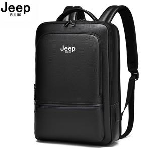 JEEP BULUO 패션 남자 정품 가죽 배낭 비즈니스 캐주얼 진짜 암소 가죽 고품질 15.6 인치 노트북 여행 배낭