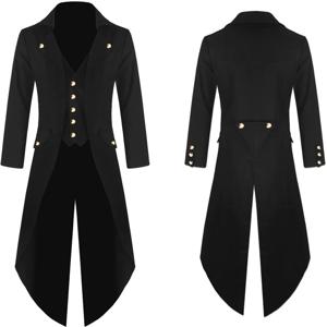 불규칙 남성 Steampunk 트렌치 코트 중세 빈티지 Tailcoat 고딕 중간 길이 윈드 브레이커 버튼 슬림 자켓 할로윈