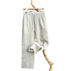 리넨 천연 퓨어 스킨 통기성 여름 퓨어 컬러 패션 리넨 슬림 핏 남성용, 루즈 100% 린넨 스트레이트 아마 캐주얼 바지