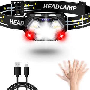 울트라 브라이트 LED 헤드라이트, 레드 라이트, USB 충전식 헤드램프, 야외 러닝, 하이킹, 캠핑, 이마 손전등, 헤드 램프