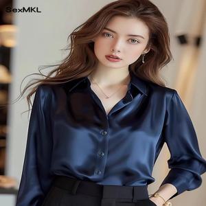 여성용 우아한 실크 오피스 셔츠, 한국 패션 Y2k 의류, 슬림 긴팔 화이트 블랙 블라우스, Mujer 작업복 상의 및 블라우스