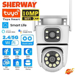 10MP Tuya Wifi PTZ 카메라 4K 듀얼 렌즈 듀얼 스크린 보안 카메라 IR 인간 감지 야외 무선 감시 10X 줌 캠