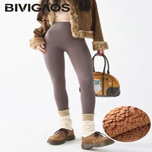 BIVIGAOS 가을 겨울 양털 두꺼운 상어 레깅스 여성용 하이 웨이스트 엉덩이 기중 장치 따뜻함 알파카 벨벳 레깅스