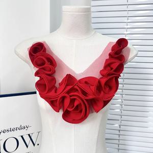 수제 3D 주름 꽃 원단 패치, DIY 이브닝 원피스 의류 칼라 패치, 패션 의류 아플리케, 바느질 액세서리