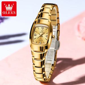 OLEVS 7006 여성용 시계 톱 브랜드 럭셔리 오리지널 쿼츠 Montres Femmes 방수 텅스텐 스틸 케이스 스트랩 빛나는 날짜