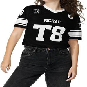 Tate Mcrae Football Jersey 2025 Miss Possessive Tour Tshirt 반소매 Vneck Tshirt 남성/여성 참신 탑