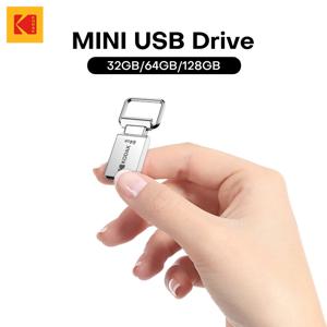 KODAK 미니 USB 플래시 드라이브 32GB 64GB 128GB USB2.0 Pendrive 키 링 DIY 로고 휴대용 금속 메모리 스틱 PC MacBook Car