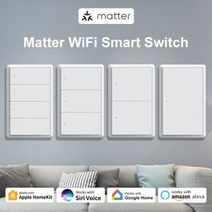 Manhot Matter WiFi 스마트 벽 조명 스위치, 중성선 푸시, 물리적 조명 스위치, 홈킷 앱과 함께 작동, 1, 2, 3, 4 갱