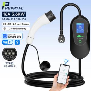 Puppyfc 3600W 휴대용 Type1 SAE J1772 EV 충전기 Type2 전기 자동차 충전기 GB/T EVSE 충전 케이블 WiFi Bluetooth