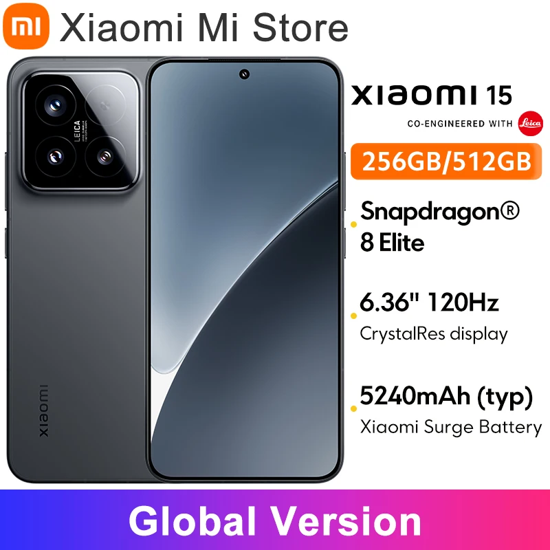 글로벌 버전 샤오미 15 스마트폰, AMOLED 디스플레이, 120Hz 스냅드래곤, 256GB, 512GB, 6.36 인치®8 엘리트 라이카 카메라, 90W 하이퍼차지