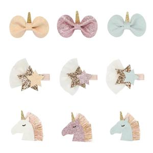 Yundfly 1PCS 귀여운 아기 소녀 Tulle 스타 머리핀 어린이 유니콘 헤어 클립 유아 공주 스팽글 활 바레트 파티 선물