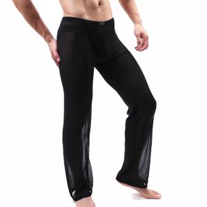 섹시한 남자 수면 바지 울트라 얇은 메쉬 투명한 속옷 느슨한 탄력 파자마 바지 캐주얼 홈웨어 유혹 바지