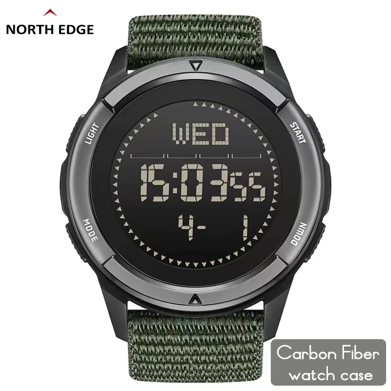 NORTH EDGE 남성용 시계, ALPS 45mm 야외 스포츠 수영 메트로놈 나침반, 방수 탄소 섬유 케이스, 나일론 스트랩