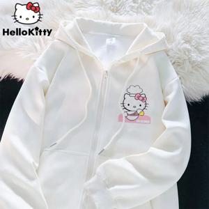 Sanrio Anime 귀여운 프린트 후드 여성 만화 헬로 키티 Y2k 한국 학생 느슨한 운동복 패션 스위트 카디건 의류