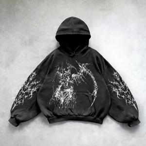 하라주쿠 악마 소녀 대형 스웨터 까마귀 바디 갑옷 후드 여성 고스 y2k 탑 2024 새로운 streetwear 고딕 옷