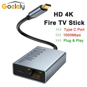 Goelely 외부 네트워크 카드 C타입 포트, 4K Fire TV 스틱, LED 표시기 플러그 앤 플레이, 스마트 TV용 이더넷 어댑터, RJ45, 1000Mbps