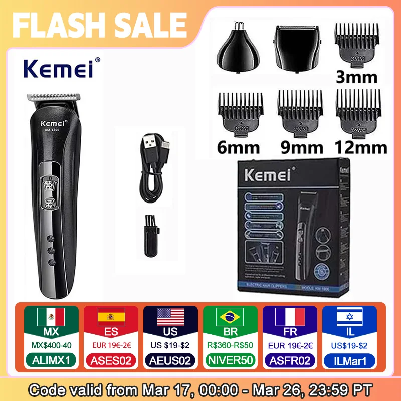 Kemei KM-1506 3 in 1 전기 면도기, USB 충전 헤어 트리머, 전기 충전식 코 전문 면도기