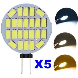 AC12V 24V LED G4 라운드 스포트라이트 전구 5W 5730 24led 깜박임 없음 범위 후드 조명 20W 할로겐 램프 교체 3000K/4000K/6000K
