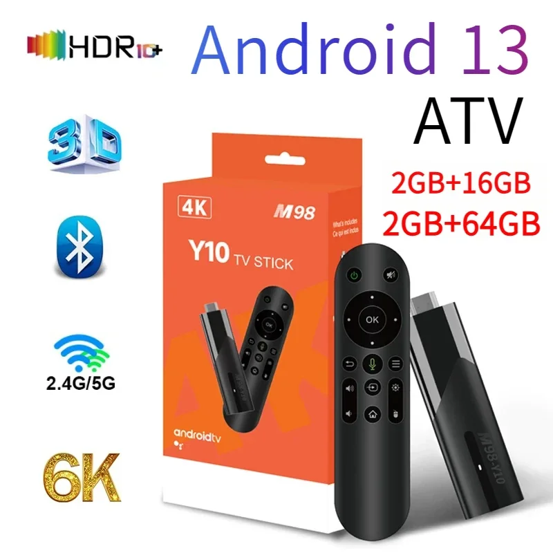 M98 Y10 스마트 TV 스틱 안드로이드 13 ATV Allwinner H618 2.4G/5G 듀얼 WIFI Airplay 사전 설치된 APP TV 스틱